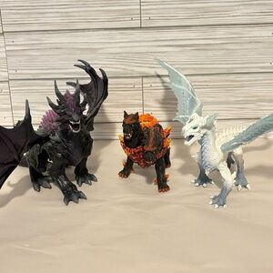 Schleich Eldrador Creatures Lot Of 3 Shadow Dragon Hellhound Ice Dragon